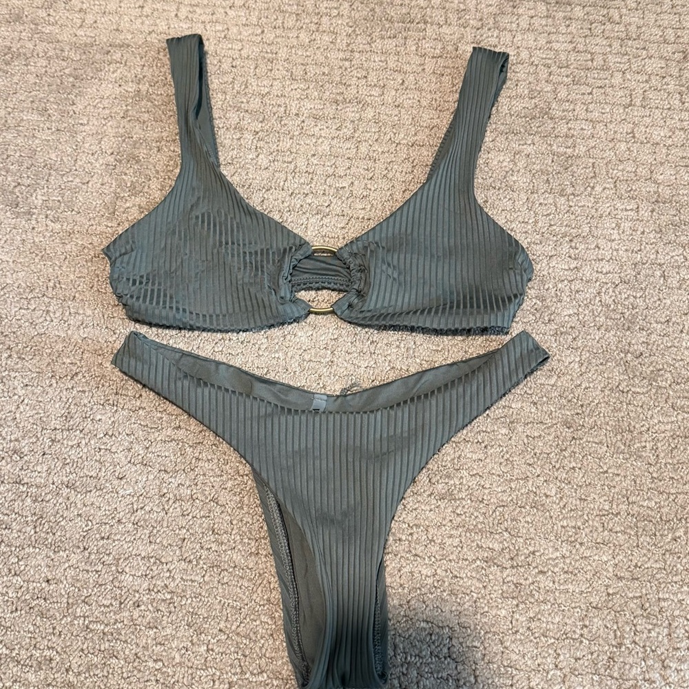 Vitamin A Green Ribbed Bikini Set